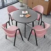 Snaweo Office Reception Round Table, Office Reception Room Club Table and Chair Set, Negotiation Table and Chair Set, Kitchen Dining Table Set, 1 Table 4 Chairs(Pink)