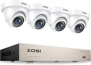 [ZOSI] 3K Lite 8CH H.265+ Home Security Camera System with AI Human/Vehicle Detection,Night Vision,5MP Lite 8 Channel CCTV DVR,4pcs 1080P 1920TVL 2MP Outdoor Indoor Surveillance Dome Cameras
