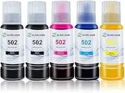 DLMELHOR T502 502 Ink Refill Bottles Compatible for Epn EcoTank ET-2720 ET-2800 ET-2760 ET-2803 ET-4700 ET-3760 ET-15000 Printers with 2xBlack, Cyan, Magenta, Yellow,5-Bottles 100ML