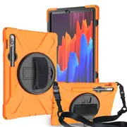 Catzon OnePiece Tablet Case Anti-Fall Protection With Hand+Neck Strap Pencil Holder For Samsung Galaxy Tab S7/S7 Plus 2020-Orange