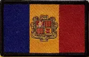 ANDORRA Flag Patch With VELCRO® Brand Fastener Emblem BLACK Border