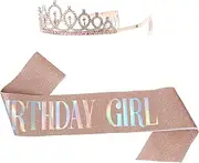 [Minkissy] Fairy Party Supplies 2pcs Crown Sash Set Crystal Crown Hair Hoop Birthday Party Sash Mermaid Theme Perfect for