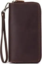 [Generic] Mens Clutch Bag Vintage Handmade Wallet Leather Men's Zipper Clutch Cowhide Multi Slot Wallet Men Wrist Bag