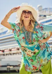 [TS] Taking Shape Natural Paradise Kaftan Size 18-20 in Print, Viscose - Plus Size Women's Tops & T Shirts Print