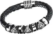 Cupimatch Men's Thor Hammer Leather Bracelets Heavy Strong Wolf Head Bangle with Magnetic Clasp Bracelet for Men Boys