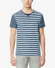 $99 Buffalo David Bitton Men'S Blue Striped Crew-Neck Short-Sleeve T-Shirt Xl