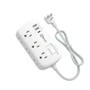 Short Extension Cord 2 Foot - Flat Plug Small Power Strip Surge Protetor with...