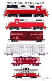 Western Maryland Circus Scheme Train 11"x17" Poster by Andy Fletcher signed