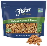 Fisher Chef's100% California Unsalted Walnut Halves & Piece for Baking & Cooking