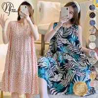 在飛比找momo購物網優惠-【NEW FORCE】日系寬鬆氣質印花睡裙-6色可選(睡裙/