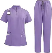 [Tadill] Nursing Scrub Set Nurse Workwear for Beauty Center Pet Groomer, Light Purple, L