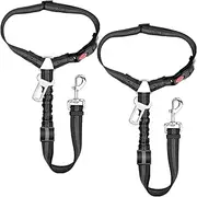 2 Pack Adjustable Dog Seat Belt for Car, Elastic Bungee Buffer & Reflective Safety Tether, 2-in-1 Pet Car Harness Leash with Headrest Restraint, Secure Comfort for Small Medium Large Dogs (Black)