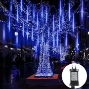 384 Low Voltage Outdoor Blue LED Meteor Shower Rain String Lights Christmas Decoration 30CM Blue