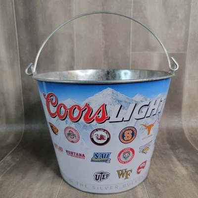 Coors Light Beer Collegiate Football Logos 5 Quart Metal Ice Bucket Tailgating
