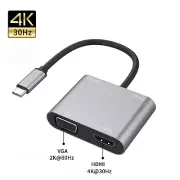 4 in 1 Type-C Hub USB C to HDMI VGA Adapter PD USB 3.0 4K UHD Video Converter