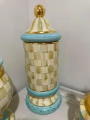 Mackenzie Childs Ceramic Parchment Check Column Canister