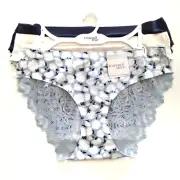 Tranquil & True Womens Size 2X Bikini Underwear Lace Back Blue Ivory 3 Pack