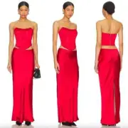 Revolve superdown Calla Skirt Set in Red Satin Corset and Maxi Skirt S NWT