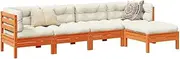 Patio Sets 5 Piece Garden Sofa Set with Cushions Wax Brown Solid Wood Pine