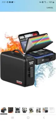 Fireproof Document Box with Water-Resistant Zipper, Hard Case Fireproof Box