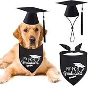 Dog Graduation Cap Bandana Pet Grad Costumes Gown Graduation Dog Cap with Black Tassels Cat Graduation Outfits Gifts Graduation Triangle Scarf for Small Medium Large Dogs Holiday Accessory (Black)
