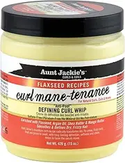 Aunt Jackie's Flaxseed Recipes Curl Mane-tenance, Lightwieght Anti-Poof Defining Curl Whip, Enriched with Flaxseed, Argan Oil and Shea Butter, Great for Dry and Frizzy Hair, 15 Ounce Jar