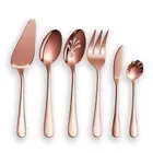 Stainless Steel Rose Gold Titanium Plated Flatware Serving Set 6 Pieces, 5 Se...