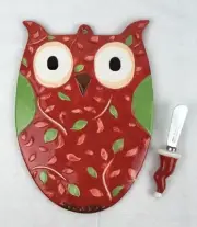 NWT Steve Haskamp OWL BE HOME FOR CHRISTMAS Ceramic Cheeseboard & Spreader FLAW