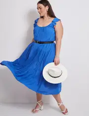 AUTOGRAPH - Plus Size - Womens Maxi Dress - Blue - Summer Casual Beach Dresses - Bright Blue - Sleeveless - Flutter Cap Sleeve - Women's Clothing