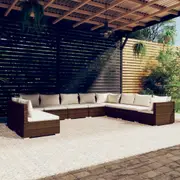 10 Piece Garden Lounge Set with Cushions Brown Poly Rattan vidaXL