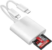 SD Card Reader for iPhone, USB C SD Card Reader, 2 in 2 Camera Card Viewer Reader SD Card Reader Adapter, Type C OTG Adapter Camera Memory Card Reader Dual Slot for SD/MicroSD/SDHC/SDXC, Plug and Play