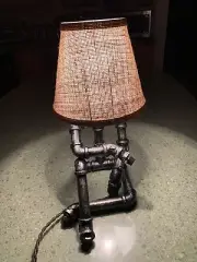 Black Pipe Desk Lamp “Thinker” Nice Patina (Black/Gold) Paint, Rotary Switch NEW