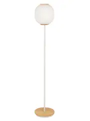 Mele 1 Light Floor Lamp in White with Ash Base and Ribbed Frost Glass Shade