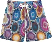 [RPLIFE] Kids Swimming Shorts, Anti Chafe Swim Trunks for Boys 2 T, Colorful Agate Slices
