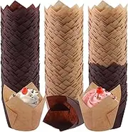 Aodaer 240 Pieces Mini Tulip Baking Cups Muffin Liners Cupcake Cases Baking Cup Holders for Wedding, Birthday, Baby Shower, Brown, Natural