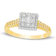 0.50 CT. T.W. Princess-Cut Natural Diamond Double Frame Engagement Ring in Solid 14K Gold
