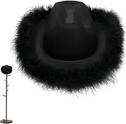 [kuitgh] Brim Cow Girl Hat | Woman Cowboy Hat Cowgirl Hats - Womens Cowboy Cowgirl Hat with Fluffy Brim