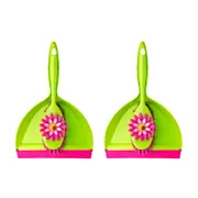 2x Vigar Flower Power Handy Broom & Dust Pan Set Floor Cleaning Sweeping Green