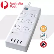 6 Outlet Surge Protected USB Power Board Powerboard