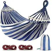 HEYInova Double Hammock,Portable Hammock with Travel Bag,2 Person Cotton Canvas Hammock,for Camping, Beach, Backyard, Travel, Support up to 250kg Blue