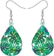 [RAIDIN] Acrylic Cute Palm Leaves Dangle Hook Earrings for Women Green Plant Leaf Summer Ornament Jewelry Gifts for Holiday Beach Party Birthday Decorations