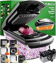 Fullstar 11-in-1 Stainless Steel Vegetable Chopper - Food & Veggie Dicer with Juicer, Egg Slicer, Spiralizer & Kitchen Gadgets Sets with Container (Black)