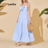 在飛比找蝦皮商城優惠-Lovito 女式休閒格紋蝴蝶結連身裙 LBL06049 (