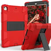 Silicone+PC Case 3-Layer Anti-fall Protective Cover Tablet Stand For iPad 5/6 2017/2018 iPad Pro 9.7 inch-3red black