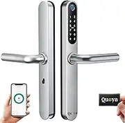 QUOYA D1 Smart Door Lock, 75° Max Rotation Angle, IP55 Waterproof, Unlocking Method (Fingerprint, RFID Key Card, Pin/Passcode, App, Mechanical Key) (Silver)