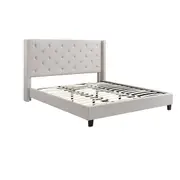 Foret Bed Frame King Mattress Base Platform Fabric Wooden Sleep Beds 3 Colors