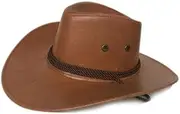 [Utaly] Womens PU Leather Western Cowboy Hats for Men Wide Brim Cowgirl Outback Hat with Belt Buckle Brown, Brown, Medium