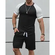 Men's Sport Set Running Shirt Patchwork Long Sleeve Top Athleisure Wick Moisture Tennis Golf Running Sportswear Activewear Color Block Black White