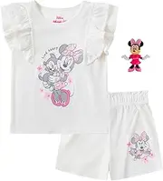 [Disney] Minnie Mouse Girls Short Sleeve T-Shirt & Shorts Set with 1 Toy for Toddlers