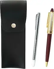BRSB-701S-800B-R Round Button Japanese Pen Case Black Metal Instruction Stick and Neo D-800 Holi Gold Finish Retro Ballpoint Pen Set Red